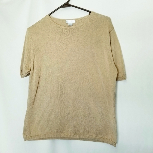 Talora Sweater‎ Shirt Short Sleeve Cotton Blend Beige Made in Italy Size Large - Picture 1 of 6